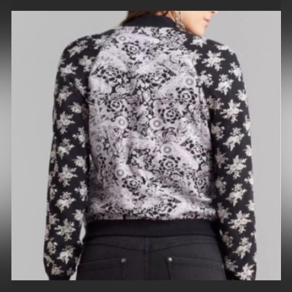 Free People Black Floral Snap Bomber Jacket. - Picture 14 of 14